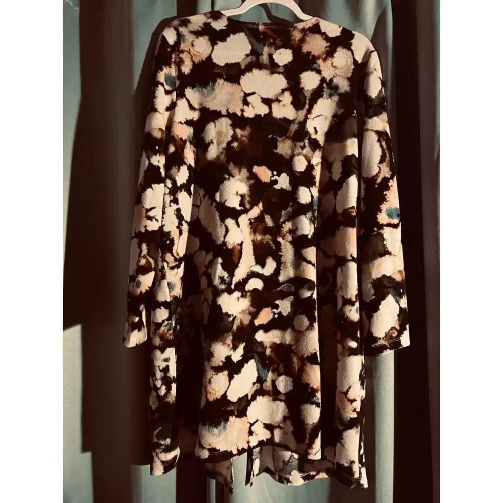 Nina Leonard Abstract Print Cardigan Sweater  Black, Cream, Blue XL Petite